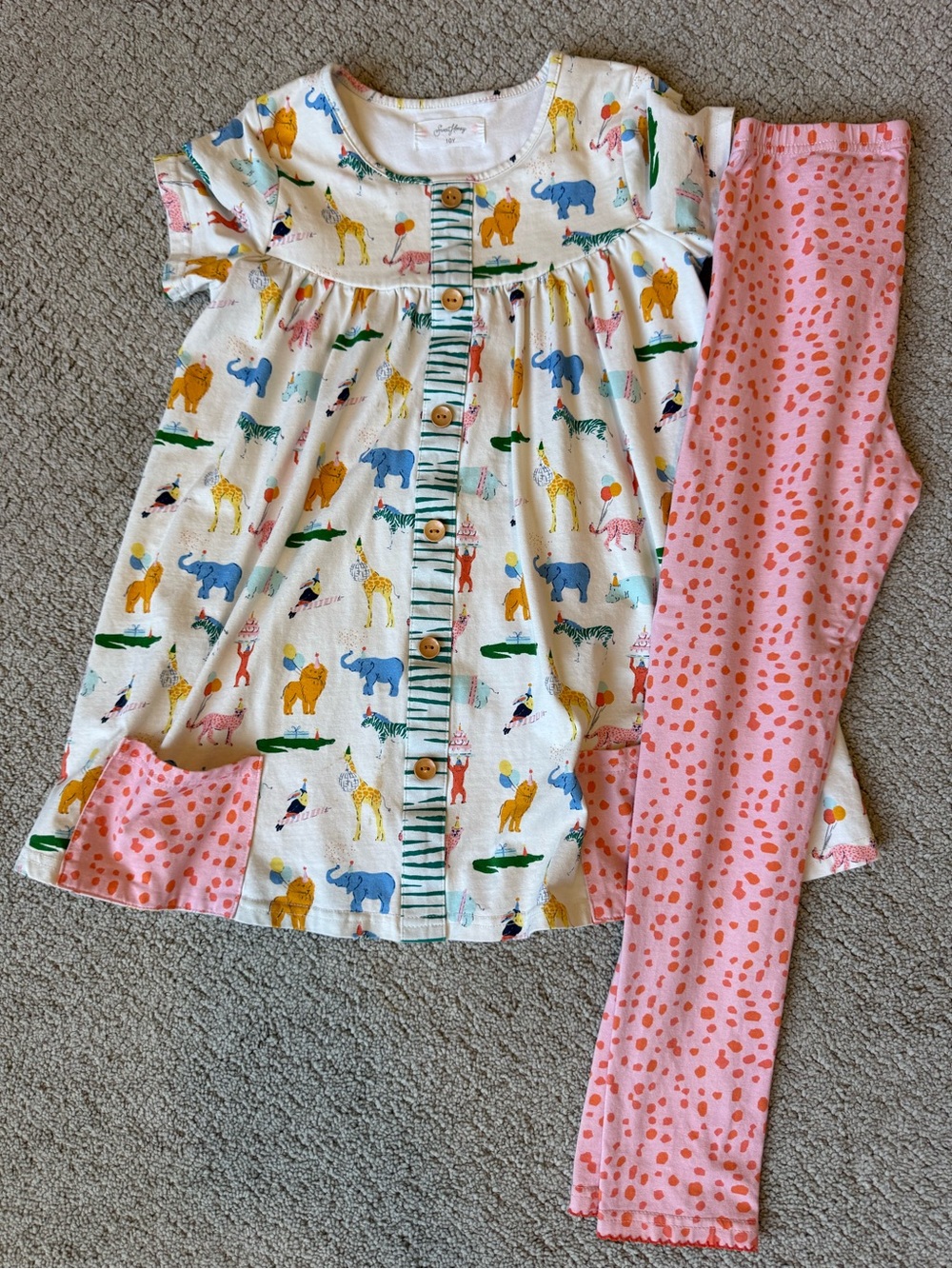SweetHoney Girls Party Animal Safari Tunic Dress & Pink Dot Leggings Set 10Y